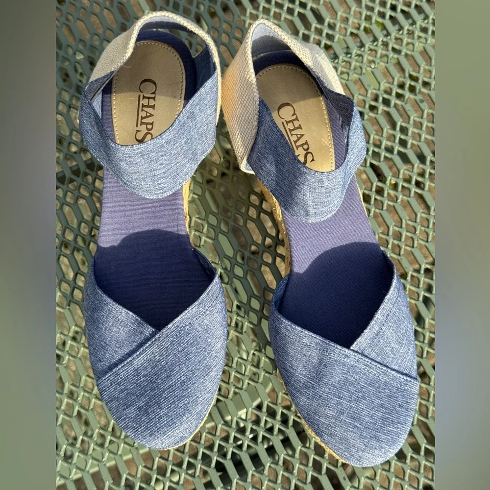 New Chaps, Espadrille, Boho Sandal, Ankle Strap, Wedge, Womens Size 9 1/2 B. BR